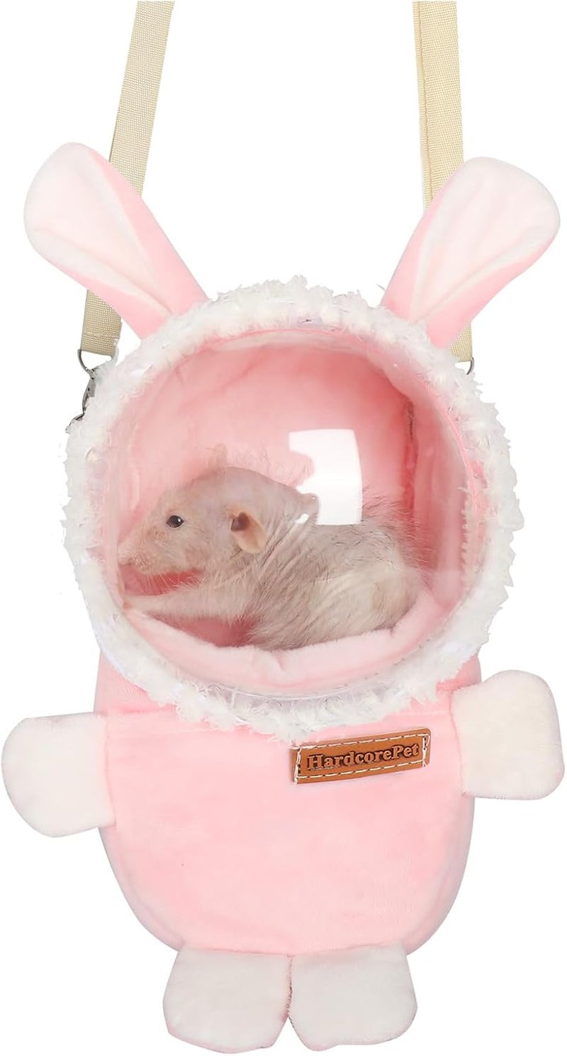 HardcorePet Sugar Glider Bonding Pouch Bonding Pouch Carry for Rat Syrian Hamster Hedgehog Small Pocket Pets, Gerbil Travel Bag Cute Bunny-Shaped Outing Bag with Large Transparent Window（Pink） - Image 1